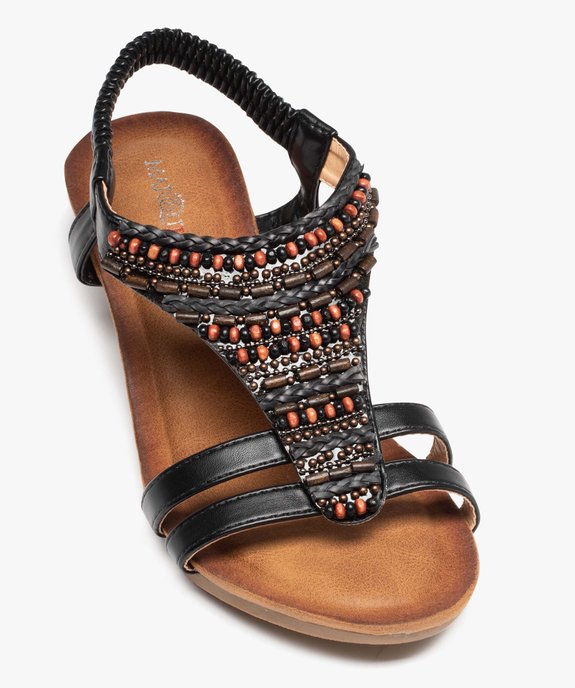 Sandales femme à petit talon compensé dessus en perles vue5 - SANS MARQUE - GEMO