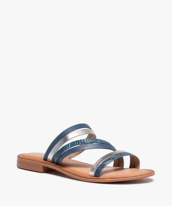 Mules femme à fines brides fantaisie en cuir vue2 - GEMO (CASUAL) - GEMO