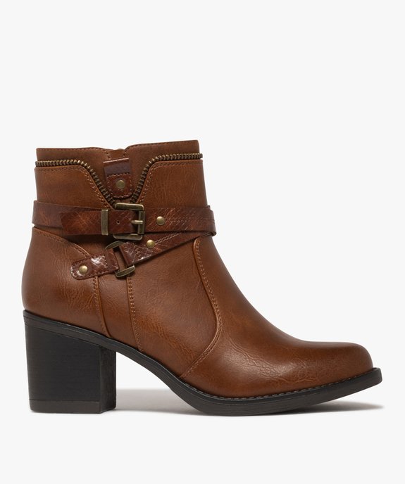 Boots femme à talon carré avec zip intérieur et col fantaisie vue2 - GEMO(URBAIN) - GEMO