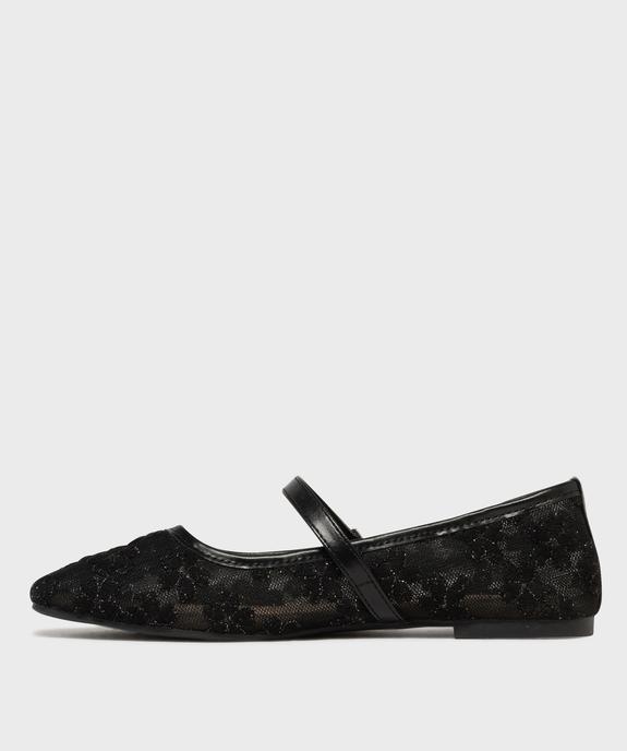 Ballerine à bout carré et bride en tulle brodé femme - Follow Me vue3 - FOLLOW ME - GEMO