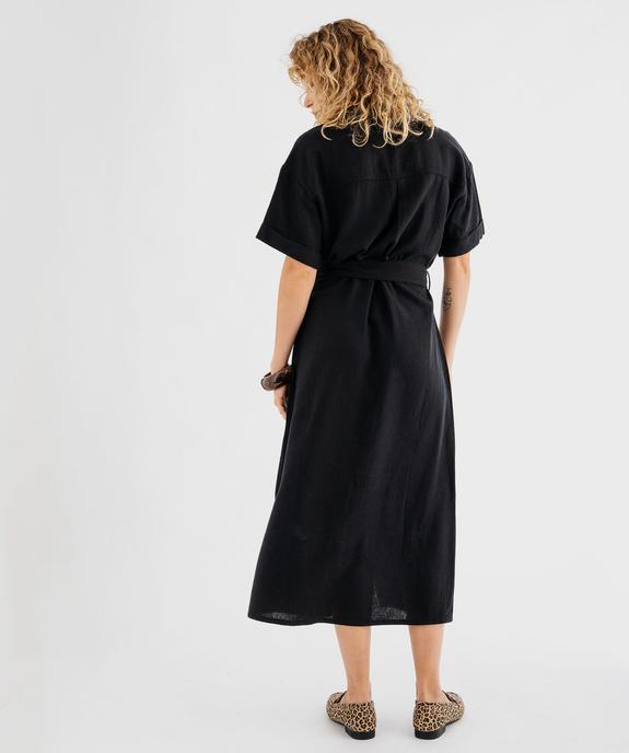 Robe chemise longue en viscose et lin femme vue3 - GEMO 4G FEMME - GEMO
