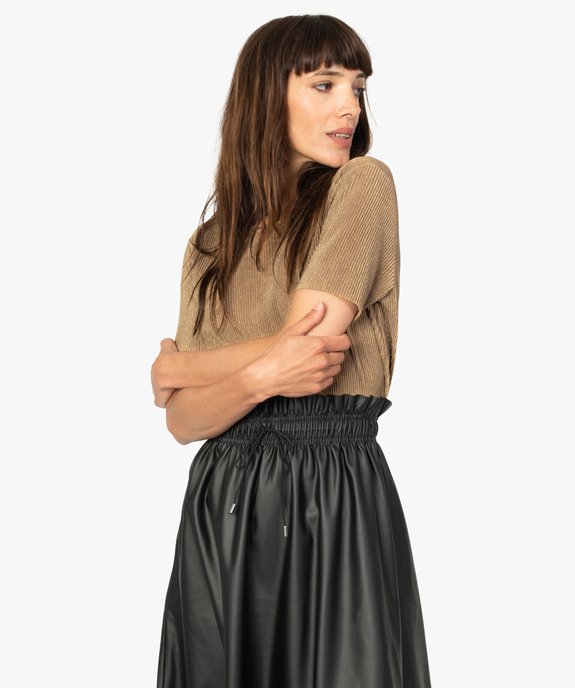 Tee-shirt femme pailleté en maille plissée vue1 - GEMO(FEMME PAP) - GEMO