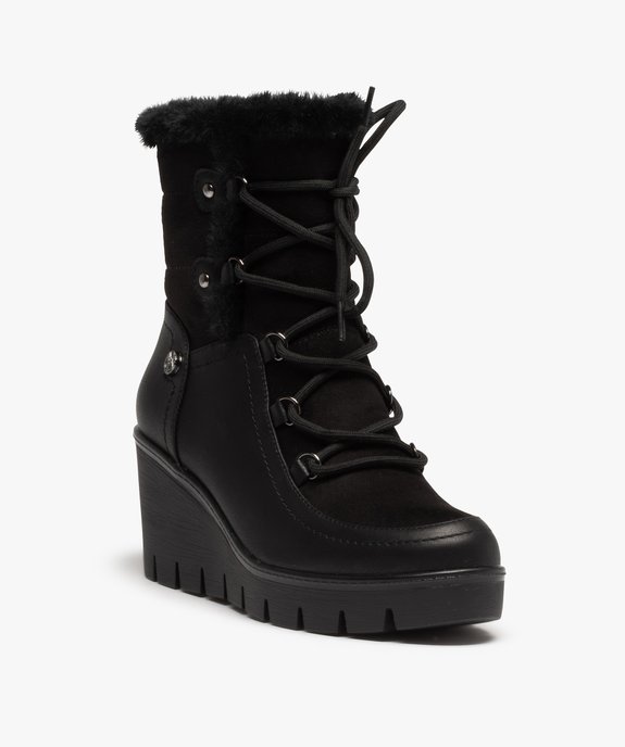 Boots fourrées femme unies à talon compensé vue2 - GEMO(URBAIN) - GEMO