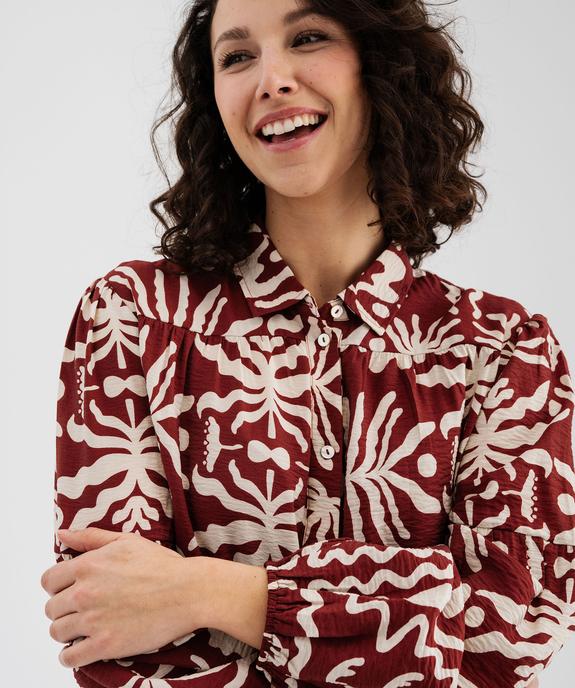 Robe courte manches longues en viscose froissée imprimée femme vue2 - GEMO 4G FEMME - GEMO