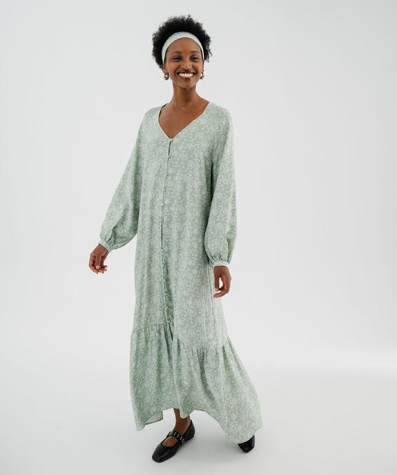 Robe chemise longue à manches longues en viscose fleurie femme vue1 - GEMO 4G FEMME - GEMO