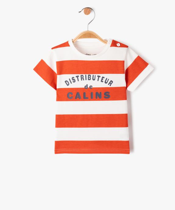 Tee-shirt manches courtes à rayures et message bébé garçon vue1 - GEMO(BEBE DEBT) - GEMO