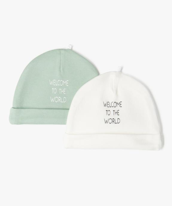 Bonnet de naissance en jersey imprimé à revers (lot de 2) vue1 - GEMO 4G BEBE - GEMO