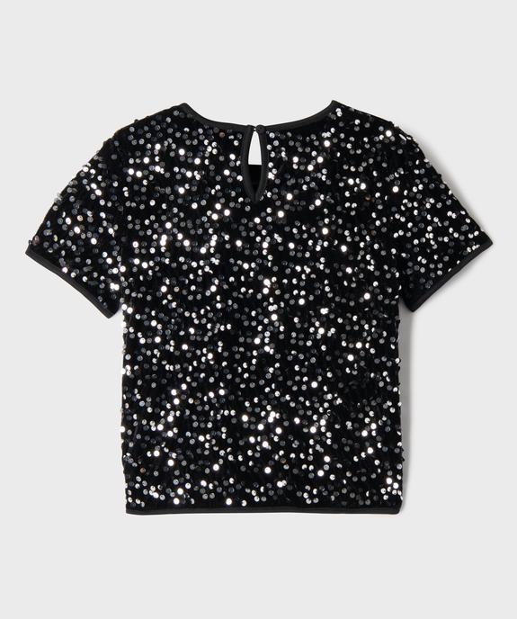 Tee-shirt manches courtes en velours et sequins brillants fille vue3 - GEMO (ENFANT) - GEMO