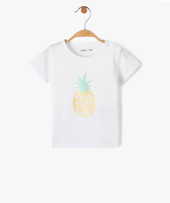 Tee-shirt bébé fille avec manches courtes et message pailleté vue1 - GEMO(BEBE DEBT) - GEMO