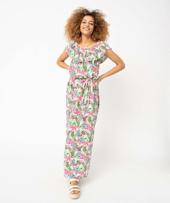 Robe femme longueur chevilles avec col Bardot à volant vue1 - GEMO 4G FEMME - GEMO