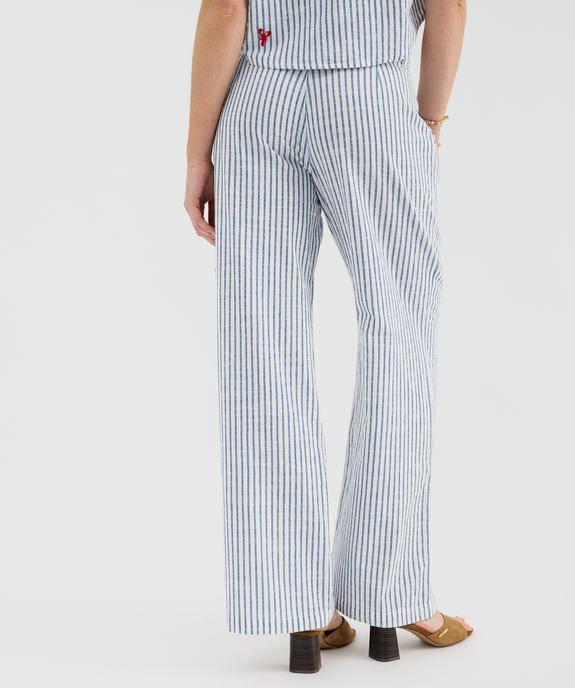 Pantalon large en coton rayé et texturé femme vue3 - GEMO(FEMME PAP) - GEMO