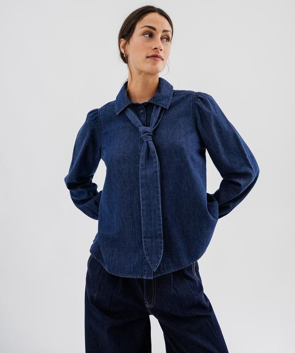 Chemise en jean manches longues à col lavallière amovible femme LuluCastagnette vue6 - LULU CASTAGNETTE G4G D - GEMO