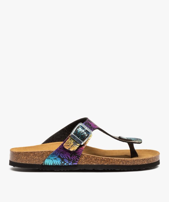 Mules femme à talon plat et bride entre-doigts multicolore  vue1 - GEMO (CASUAL) - GEMO