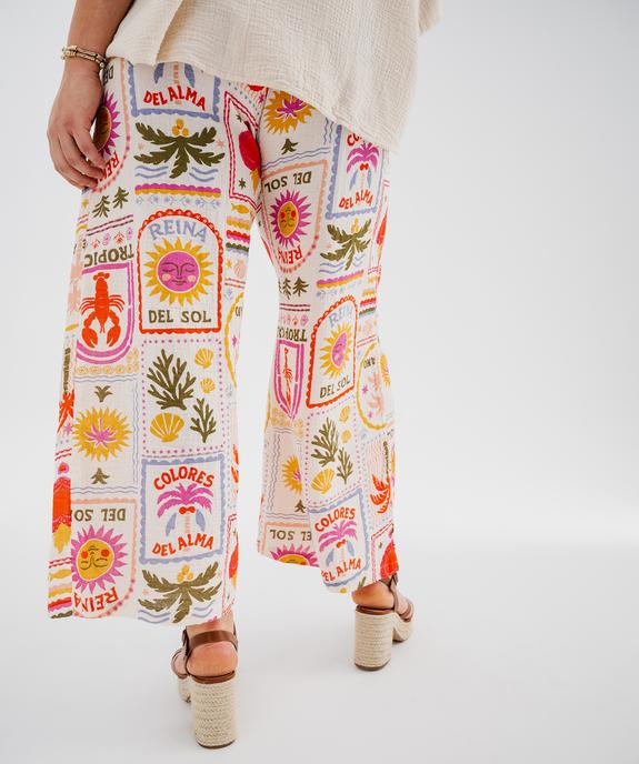 Pantalon large et fluide en gaze de coton imprimée femme grande taille vue3 - GEMO (G TAILLE) - GEMO