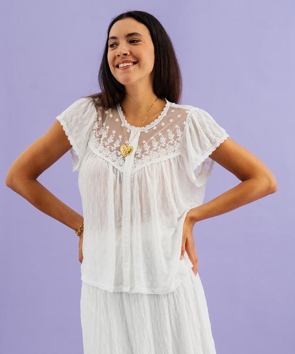 Robe courte à manches courtes en dentelle extensible look romantique femme vue5 - GEMO(FEMME PAP) - GEMO