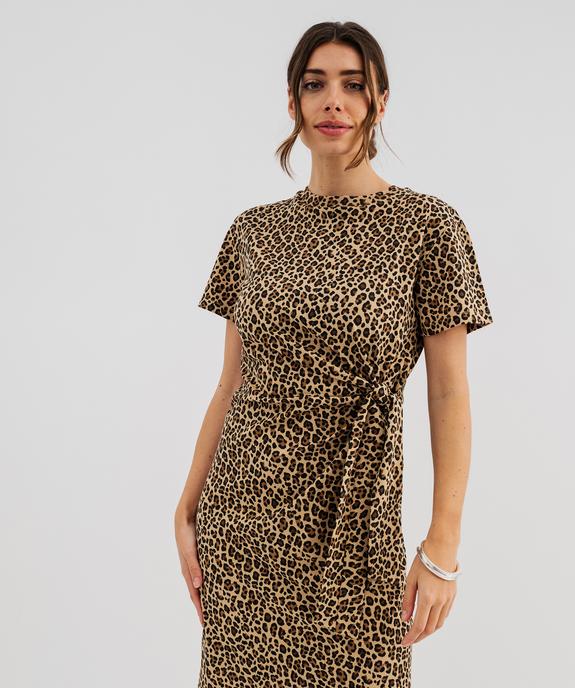 Robe longue à manches courtes en jersey de coton femme vue2 - GEMO(FEMME PAP) - GEMO