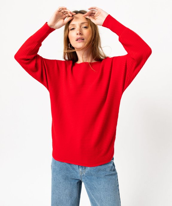 Pull en maille côtelée avec manches chauve-souris femme vue1 - GEMO(FEMME PAP) - GEMO