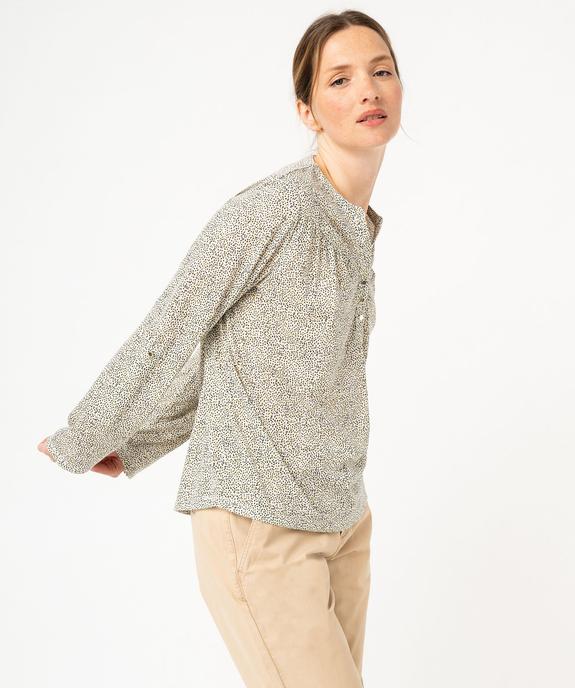 Tee-shirt à manches longues imprimé avec col boutonné femme vue1 - GEMO 4G FEMME - GEMO