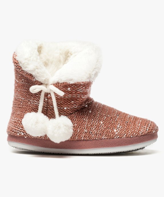 Chaussons femme forme boots en maille décorée de sequins et pompons vue1 - GEMO(HOMWR FEM) - GEMO