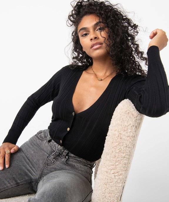 Gilet femme en maille côtelée avec boutons métalliques vue1 - GEMO(FEMME PAP) - GEMO