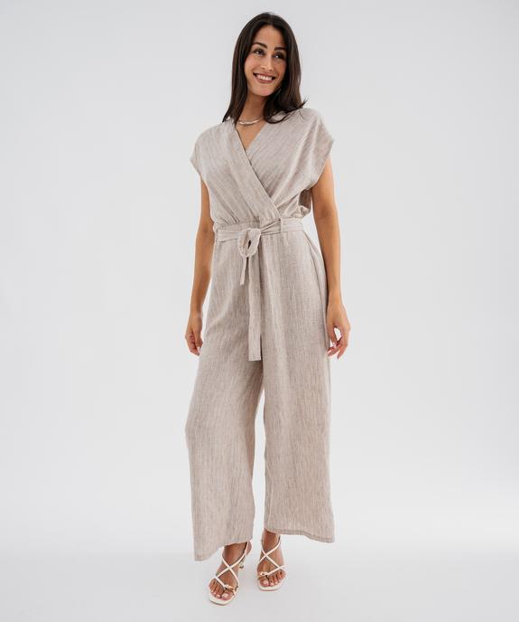 Combinaison pantalon cache-cœur à fines rayures femme vue4 - GEMO(FEMME PAP) - GEMO