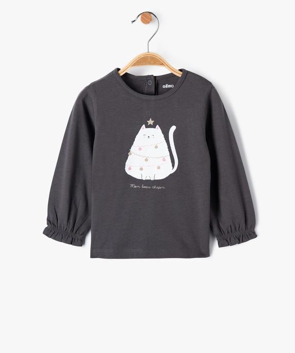 Tee-shirt bébé fille à manches longues volantées et motif pailleté vue1 - GEMO(BEBE DEBT) - GEMO