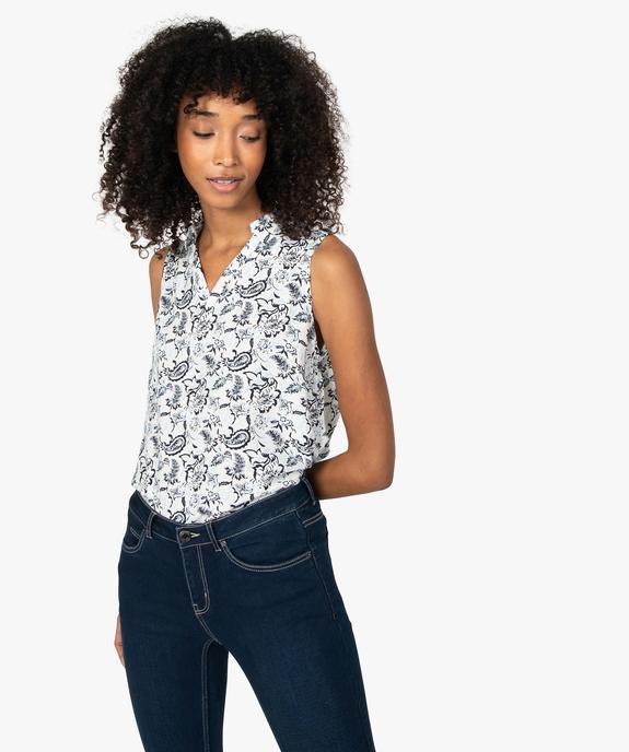 Blouse femme sans manches imprimée avec col chemise vue1 - GEMO(FEMME PAP) - GEMO
