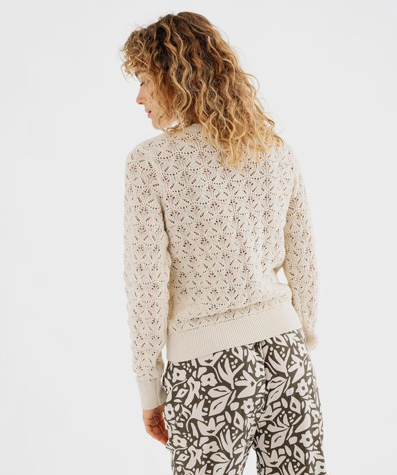 Gilet à col rond en maille ajourée femme vue3 - GEMO(FEMME PAP) - GEMO