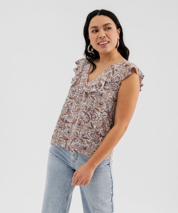 Blouse sans manches à volants en viscose imprimée femme vue2 - GEMO 4G FEMME - GEMO