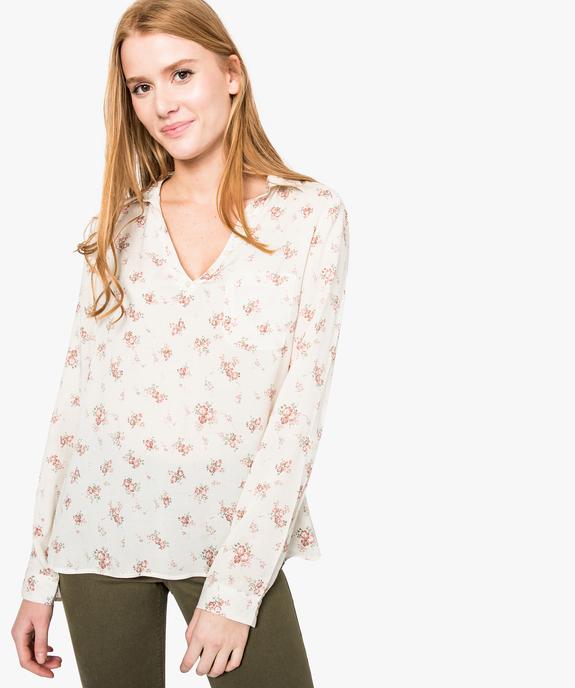 Blouse femme fluide à motifs et col v à boutons vue1 - GEMO(FEMME PAP) - GEMO