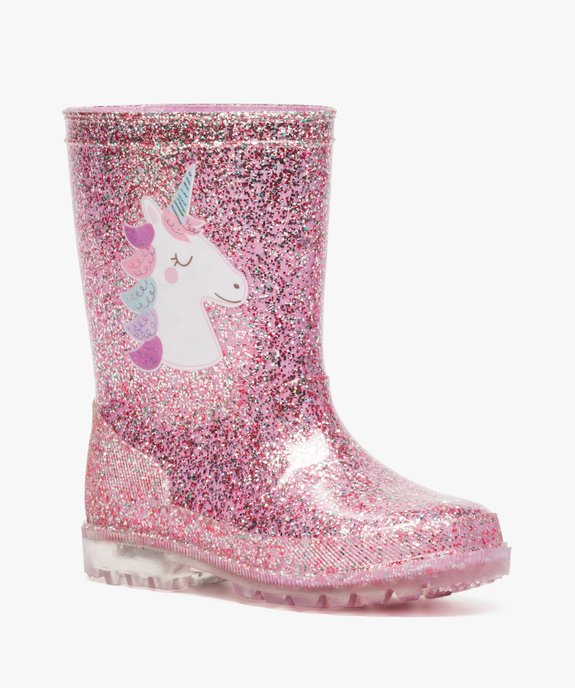 Bottes de pluie fille pailletées à semelle lumineuse motif licorne vue2 - GEMO (ENFANT) - GEMO
