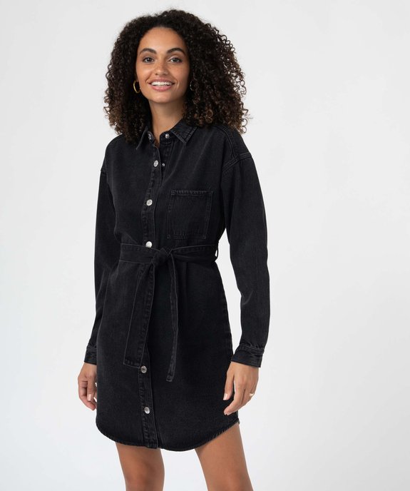 Robe femme en jean boutonnée sur l’avant avec ceinture vue1 - GEMO(FEMME PAP) - GEMO