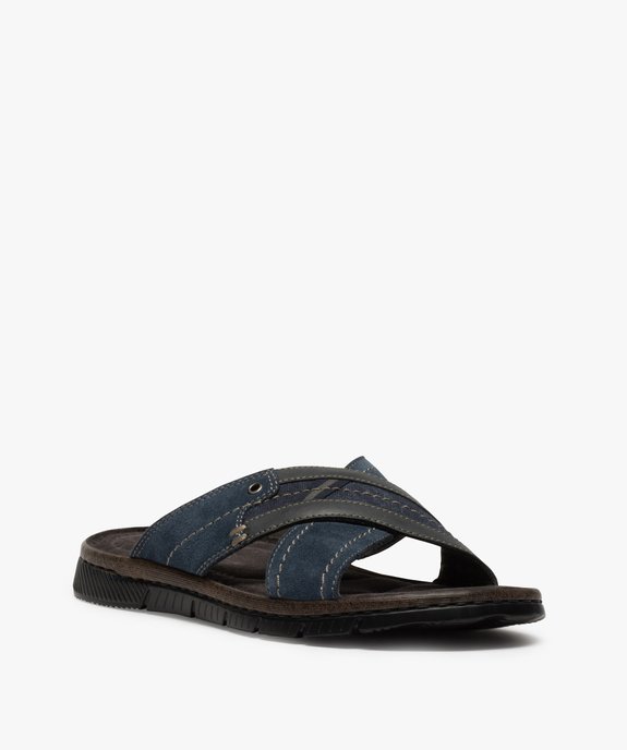Mules homme en cuir à larges brides croisées vue2 - GEMO (CASUAL) - GEMO