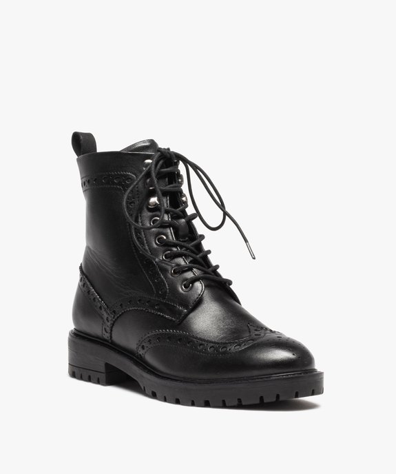 Boots femme dessus en cuir uni à bout fleuri  vue2 - GEMO (CASUAL) - GEMO