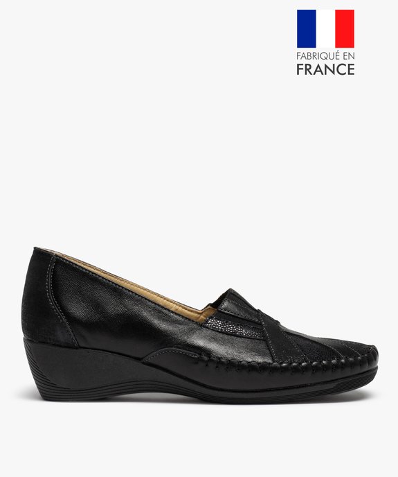 Mocassins femme confort à talon compensé dessus cuir vue1 - GEMO (CONFORT) - GEMO