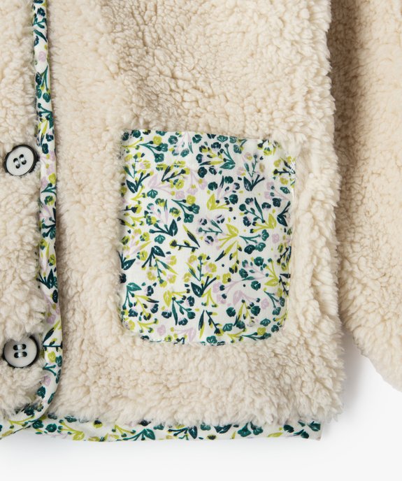 Veste bébé fille en sherpa avec doublure à motifs fleuris vue3 - GEMO 4G BEBE - GEMO