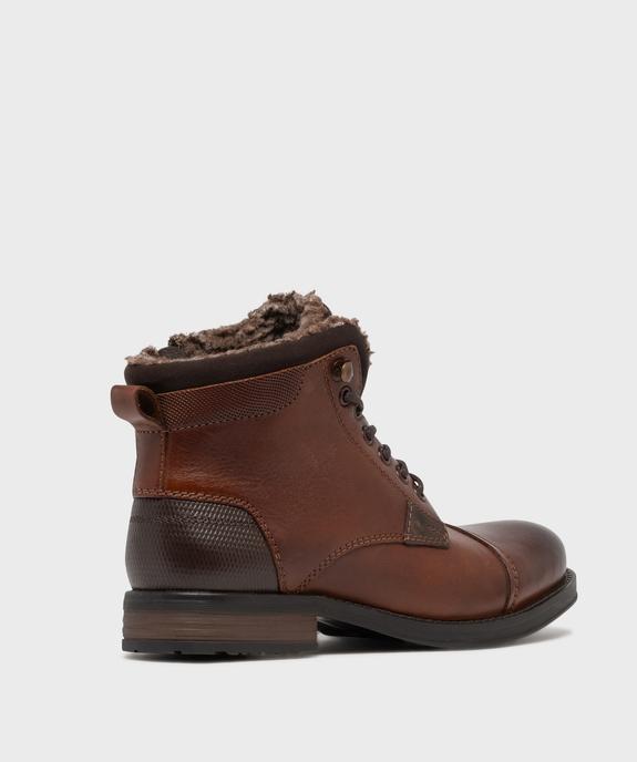 Boots en cuir fourrées à lacets et zip homme - Tanéo vue4 - TANEO - GEMO