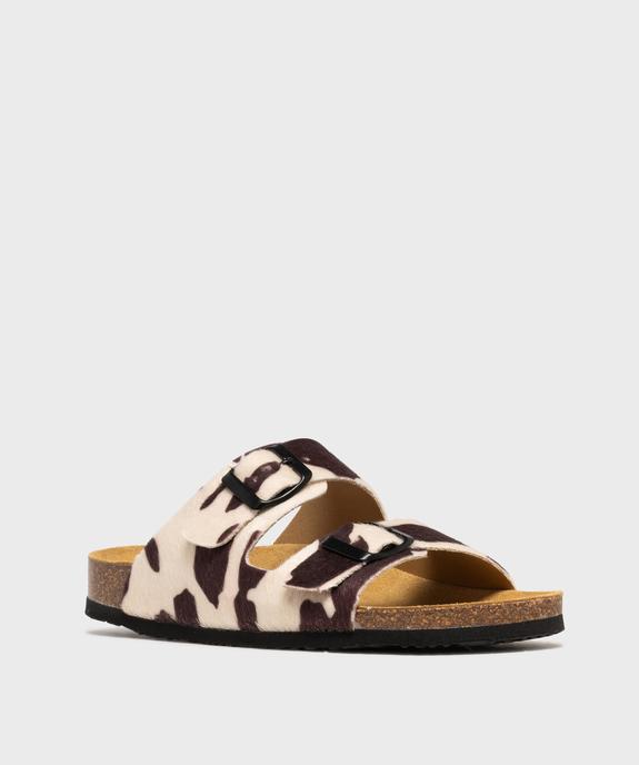 Mules à semelle intérieure cuir et motif pelage vache femme - Follow Me vue2 - FOLLOW ME - GEMO