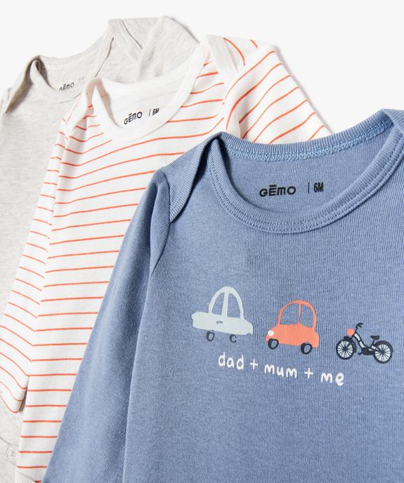 Bodies bébé à manches longues et col américain thème voitures (lot de 3) vue2 - GEMO 4G BEBE - GEMO