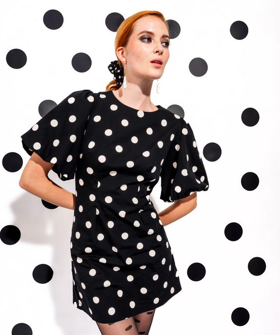 Robe courte à pois et manches courtes bouffantes vue1 - GEMO(FEMME PAP) - GEMO