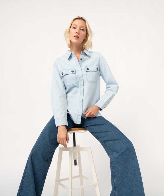 Chemise femme en jean délavé avec poches poitrine vue1 - GEMO 4G FEMME - GEMO