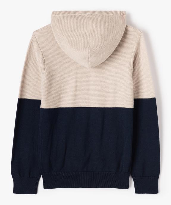 Pull garçon bicolore à capuche avec poche kangourou vue3 - GEMO (JUNIOR) - GEMO