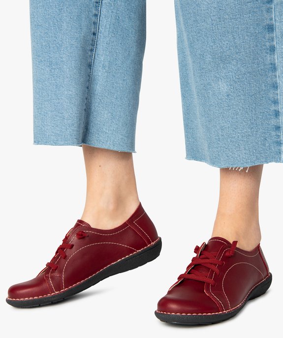 Derbies femme confort dessus cuir à lacets élastiques vue1 - GEMO (CONFORT) - GEMO