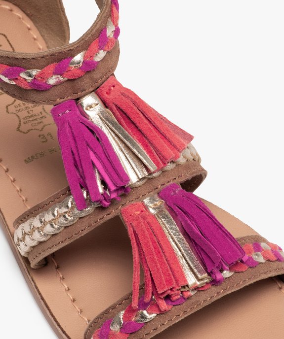 Sandales fille zippées à brides et pompons en cuir  vue6 - GEMO (ENFANT) - GEMO