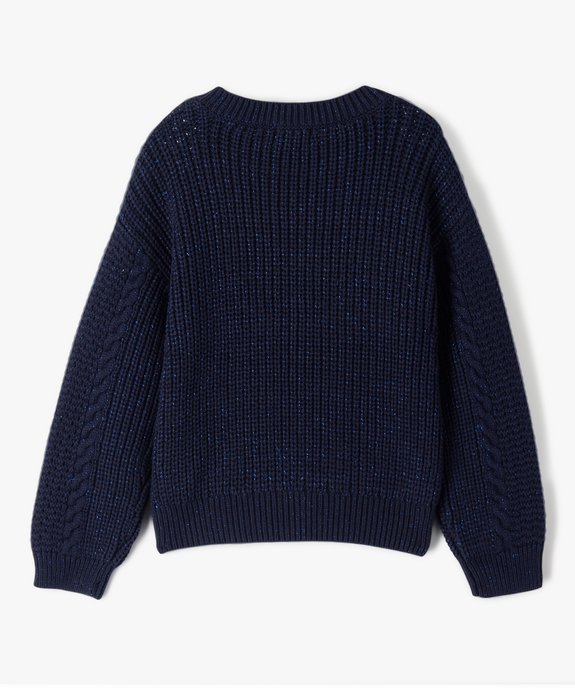 Pull fille à torsades avec paillettes - LuluCastagnette vue4 - LULUCASTAGNETTE - GEMO