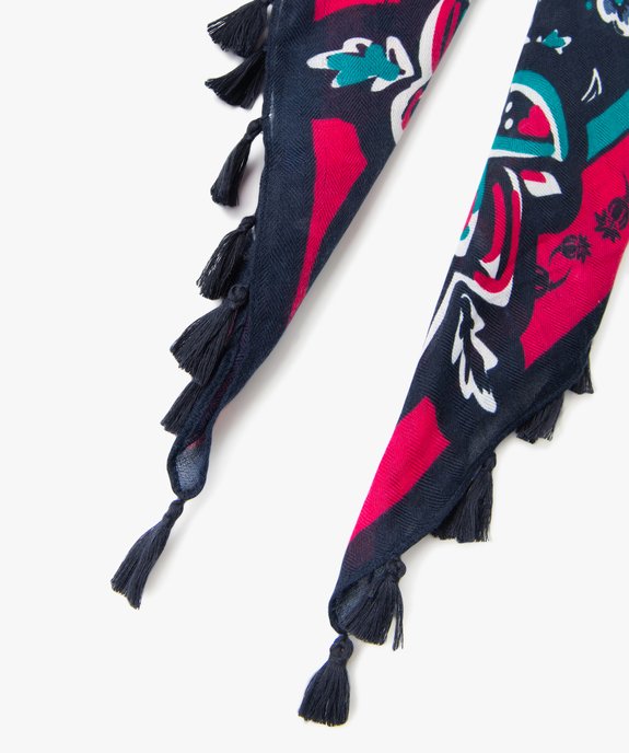 Foulard carré imprimé fleuri et pompons femme vue2 - GEMO 4G FEMME - GEMO