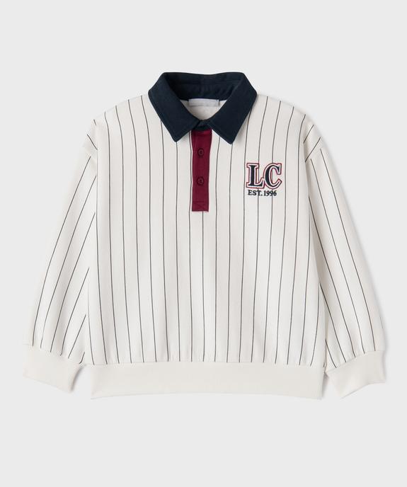 Sweat rayé à col polo garçon - LuluCastagnette vue1 - LULU CASTAGNETTE G4G D - GEMO
