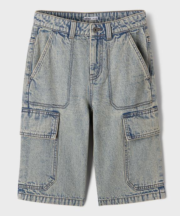 Bermuda en jean cargo regular en coton délavé garçon vue1 - GEMO (JUNIOR) - GEMO