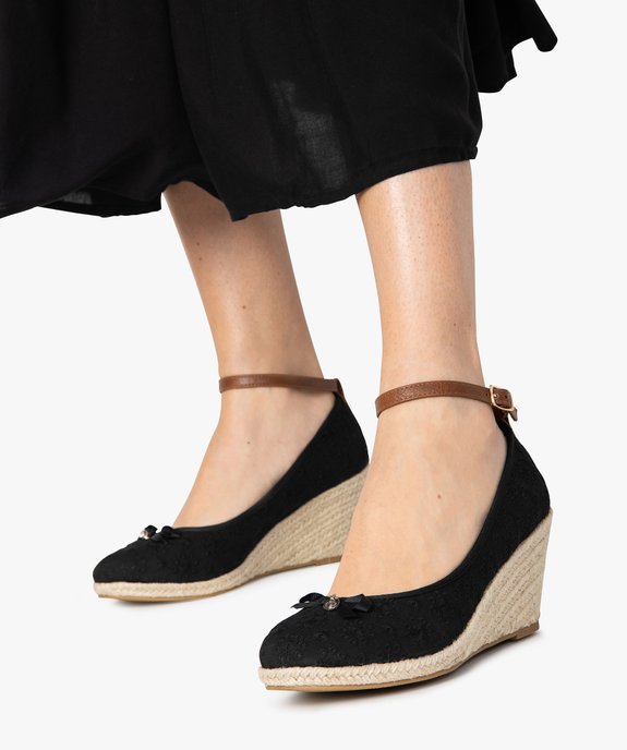 Ballerines femme en broderie anglaise à talon compensé en corde vue1 - GEMO(URBAIN) - GEMO