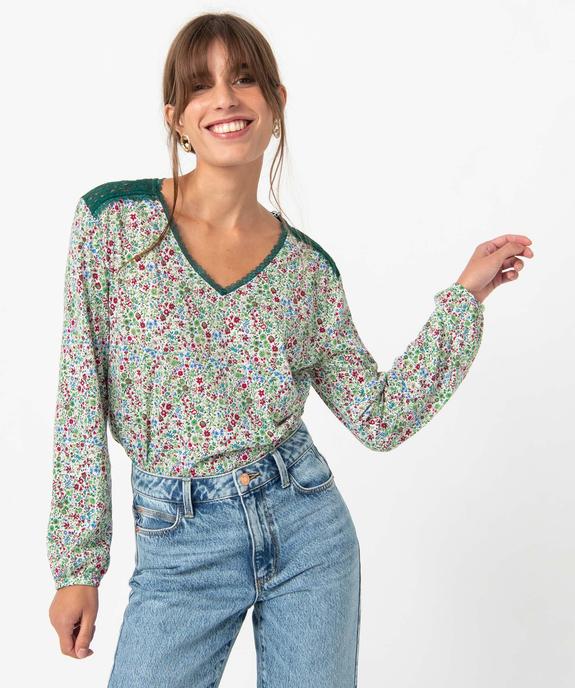 Tee-shirt femme avec dentelle sur les épaules et sur le col vue2 - GEMO 4G FEMME - GEMO